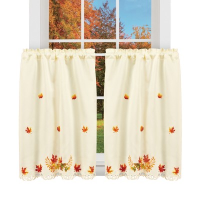 Collections Etc Embroidered Scrolling Autumn Leaves Window Curtains
