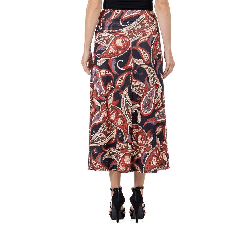 24seven Comfort Apparel Womens Black and Red Paisley Print Maxi Skirt, 3 of 5