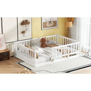 TUYOHW Twin Size Toddler Floor Bed with Slats for Kids,Modern Metal Montessori Bed with Fence and Door for Bedroom - 1 of 4