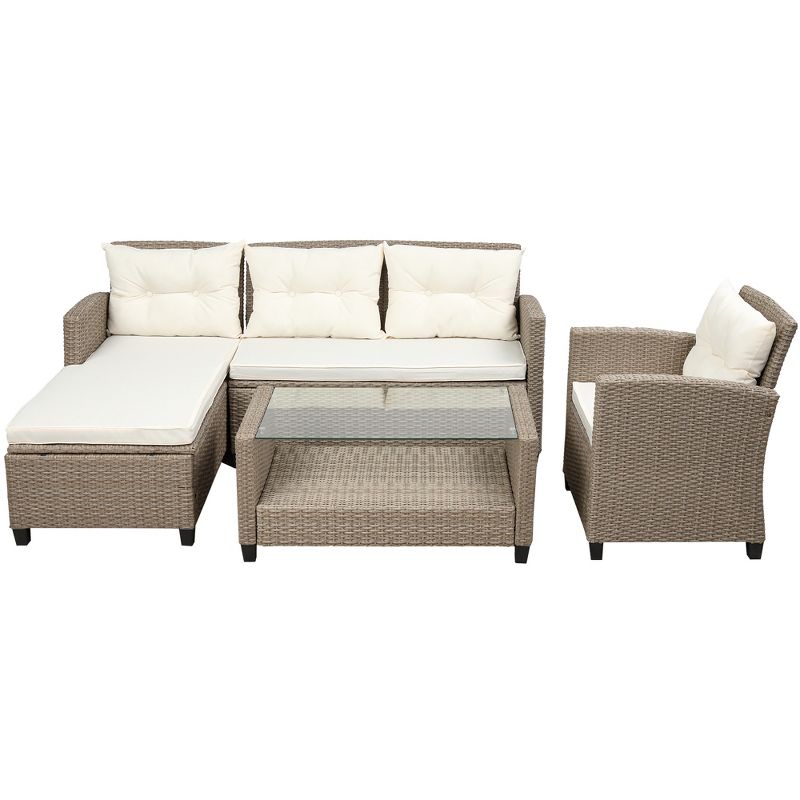 Eden 4 Piece Outdoor Conversation Set All Weather Wicker Sectional Sofa with Seat Cushions Patio Furniture Set-Maison Boucle, 3 of 10