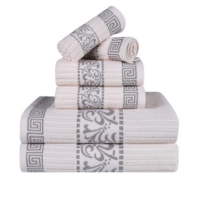 100% Cotton Medium Weight Floral Infinity Trim 6 Piece Bathroom Towel Set by Blue Nile Mills