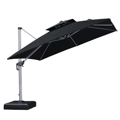 PURPLE LEAF Square Patio Umbrella Cantilever Umbrella with Base for Pool Lawn Garden 360° Rotation