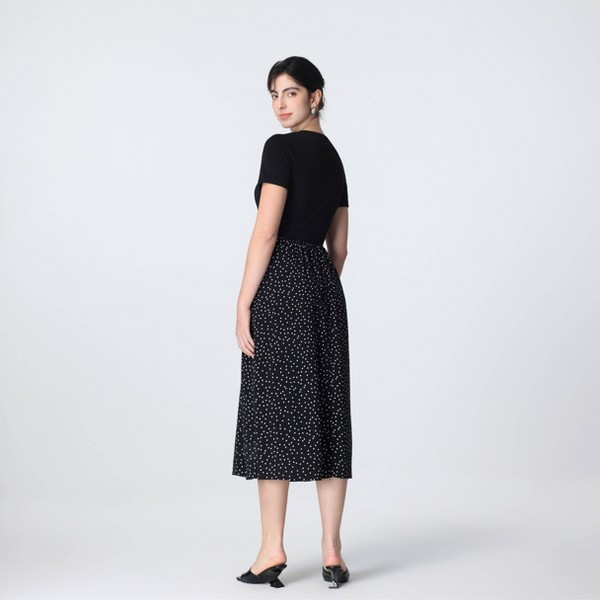 Vestido Midi con Contraste y Manga Corta para Mujer - A New Day™ Negro Lunares 2