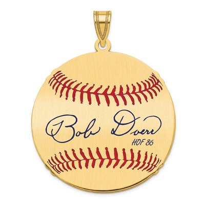 Black Bow Jewelry 14K Gold Plated Bobby Doerr Signature LG Enamel Baseball Pendant