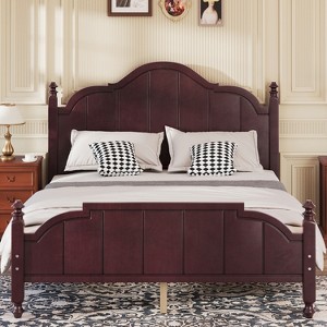 Full/Queen Size Bed Frame with Headboard, Vintage Wooden Platform Bed, No Box Spring Needed - ModernLuxe - 1 of 4