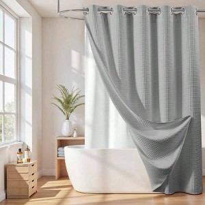 Cotton Blend Shower Curtain with Snap in Liner Heavy Duty Bathroom Hotel Grade Water Repellent 71 inch Wx74 L - 1 of 4