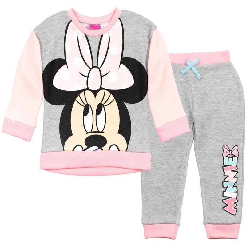 Disney Minnie Mouse Fleece Pullover Sweatshirt Pants Set Gray, 1 of 9