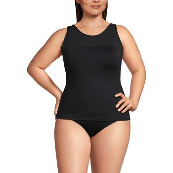 Lands' End Women's Plus Size Chlorine Resistant Tummy Control V-neck Wrap  Underwire Tankini Swimsuit Top - 18w - Black Havana Floral : Target