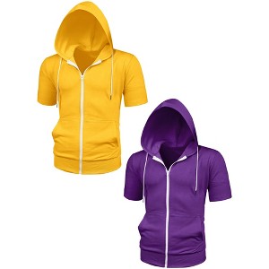 Lars Amadeus Men's Solid Color Regular Fit Lightweight Short Sleeves Hoodies Sweatshirt 2 Packs - 1 of 4