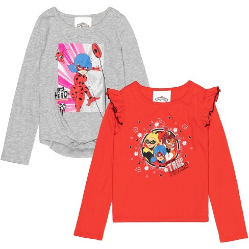 Miraculous Ladybug Cat Noir Rena Rouge Big Girls 2 Pack Ruffle T shirts Gray red 10 12 Target