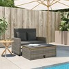 vidaXL Patio Sofa/2-Seater Outdoor Bench & Sofa Bed with Cushions - Gray Poly Rattan & Acacia Wood, Garden/Deck Furniture - 3 of 4