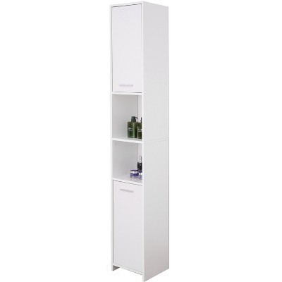 Basicwise Standing Bathroom Linen Tower Storage Cabinet, White