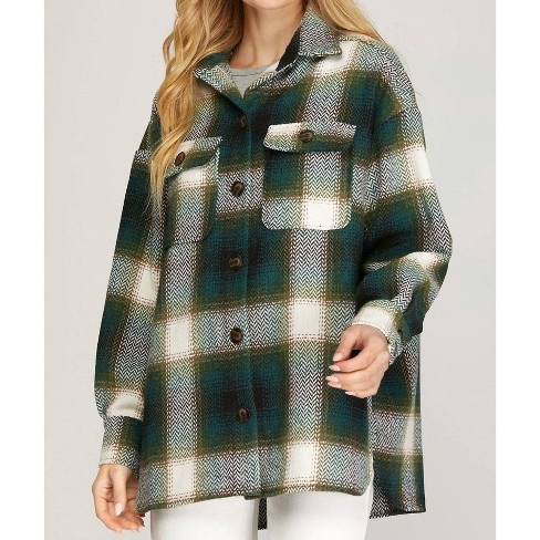 Women's Flannel Plaid Jacket - SHE + SKY - image 1 of 2