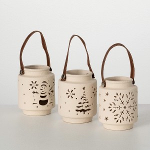 5"H Sullivans Christmas Stoneware Winter Lantern Set of 3, Cream, Indoor Christmas Decor - 1 of 3