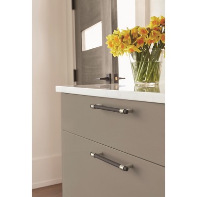 Matte Black and Satin Nickel Modern Bar Pull with Mounting Hardware