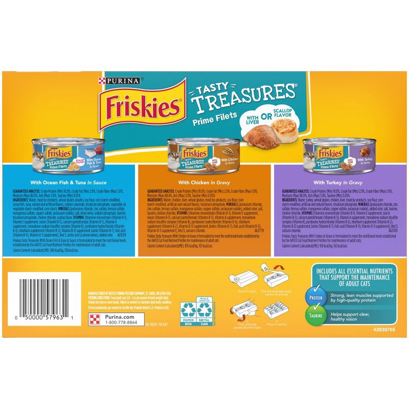 Purina Friskies Tasty Treasures Prime Fillets Ocean Fish, Chicken & Turkey Wet Cat Food - 5.5oz cans, 3 of 10