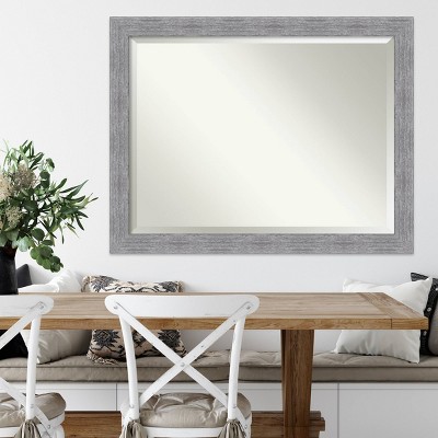 45"x35" Bark Rustic Framed Wall Mirror Gray - Amanti Art: Beveled, Polystyrene Frame, No Assembly