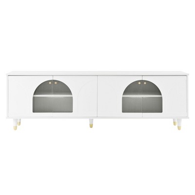 YOOCOZZ Stylish Style TV Stand for TVs Up to 78'' with Adjustable Shelves, Gold Handles and Arch Fluted Glass Doors