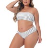 Agnes Orinda Women's Plus Size Two Pieces Bandeau Stripe Off Shoulder High Waist Bikini Sets - 2 of 4