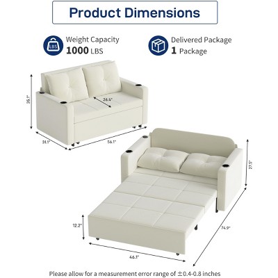 GYIIYUO 56.1" 3-in-1 Sofa Bed Sleeper Sofa Bed, Velvet Fabric Loveseat Sleeper Sofa for Living Room, Bedroom, Apartment and Small Space