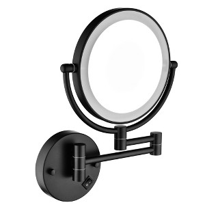 Vynxaria 8 Inch LED Wall Mount Two-Sided Magnifying Makeup Mirror - Matte Black Finish & 360¡ã Rotation - 1 of 4
