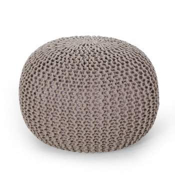 Nahunta Modern Knitted Cotton Round Pouf - Christopher Knight Home