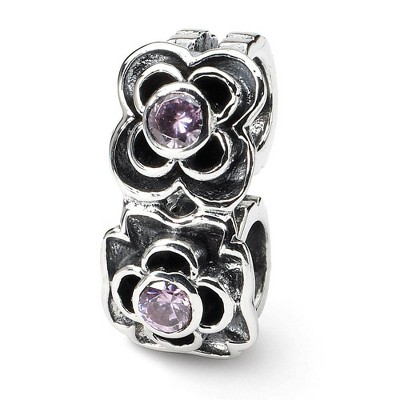 Black Bow Jewelry Sterling Silver and Pink Cubic Zirconia Connector Bead Charm