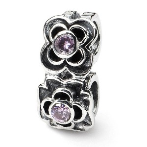 Black Bow Jewelry Sterling Silver and Pink Cubic Zirconia Connector Bead Charm - 1 of 4