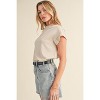 I AM A FASHION JUNKY Oatmeal Solid Color Short Sleeve Zip Back Blouse - 3 of 4