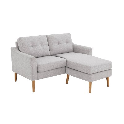 Light Gray Tufted Fabric Loveseat with Ottoman and Wood Legs
