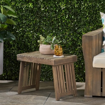 21.5'' Folding Acacia Wood Side Table with Slatted Top,Outdoor Patio End Table for Porch,Balcony or Garden-Cuddlewood