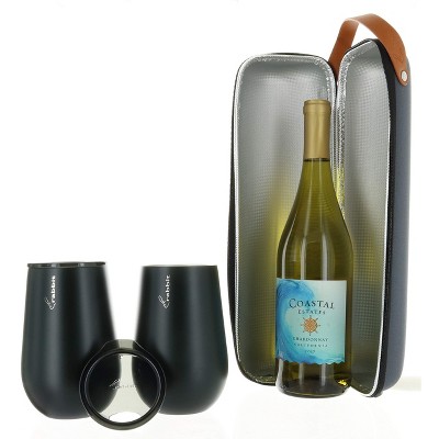 Rabbit Winery to Go - Set of 3, Winery Bottle Insulation Bag with Handle, Includes 2 Stainless Steel Tumblers with Lids, For On-the-Go Travel