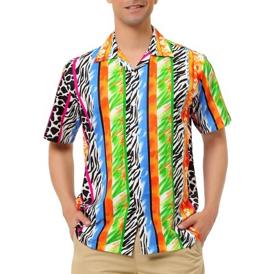 Lars Amadeus Men's Camp Collar Short Sleeves Animal Leopard Printed Shirt