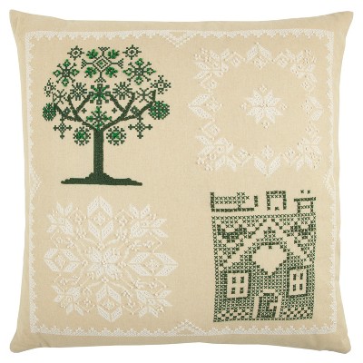 20"x20" Oversize Christmas Tree Square Throw Pillow Beige/Green - Rizzy Home