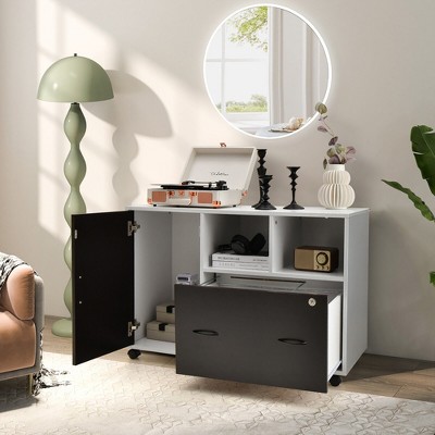 Tangkula Mobile File Cabinet Lockable Lateral Filing Shelves for Letter / Legal / A4 Size
