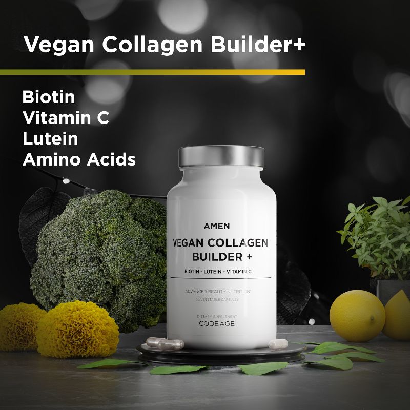 Amen Vegan Collagen Builder + Vitamin C, Biotin, Whole Foods, Beauty Supplement - 30ct, 3 of 8