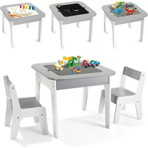 JOYMOR 4-in-1 Kids Activity Table & Chairs Set with Building Blocks Board, Chalkboard  and Whiteboard, Grey - 1 of 4