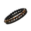 Steeltime Men's set of 2 brown leather braided bracelet and black lava and tiger eye beaded bracelet - 2 of 4