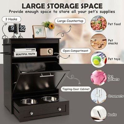 Tangkula Pet Feeding Station Furniture w/ Double Pull Out Dog Bowl Food Cabinet Coffee