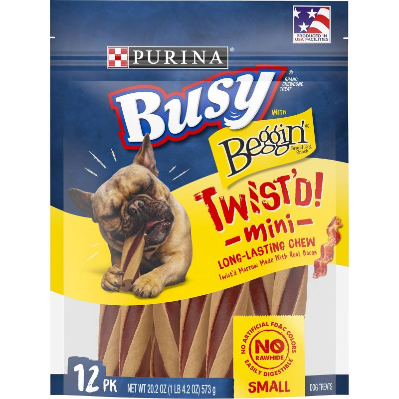 Purina Busy with Beggin&#39;  Small Breed Chewy Bacon Flavor Dog Treats Twist&#39;d Mini - 12ct Pouch, 1 of 8