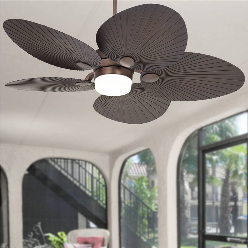 52" Casa Vieja Breeze Tropical Indoor Outdoor Ceiling Fan with LED Light Remote Oil Brushed Bronze Palm Leaf Glass Damp Rated for Patio Exterior House, 2 of 10