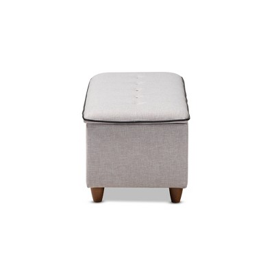 Marlisa 43" Grayish Beige Fabric Upholstered Storage Ottoman with Walnut Finish