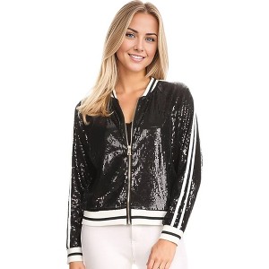 Anna-Kaci Women's Striped Long Sleeve Stripe Down Metallic Sequin Varsity Jacket - 1 of 4
