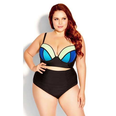 Women's Plus Size Color Block Longline Bikini Top - Aqua | City Chic :  Target