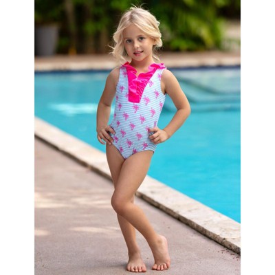 Mia Belle Girls Palm Tree Breeze Ruffle One-Piece Swimsuit Mia Belle Girls, Multicolor, 10-12 — фото 3