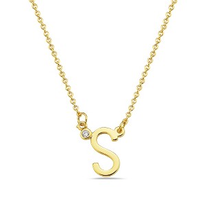 Stylish 14k gold plated initial necklace adorned with sparkling cubic zirconia for a personalized and elegant touch. - 1 of 2