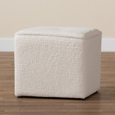Ivory Boucle Tufted Round Ottoman with Eucalyptus Frame