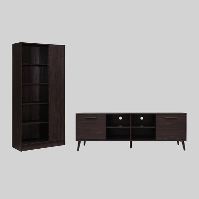 2pc Daru Mid-Century Entertainment Center Set Walnut - Christopher Knight Home