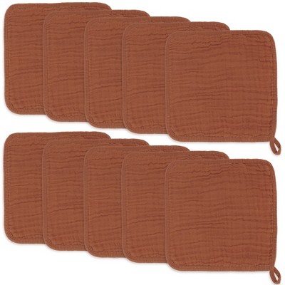 Image of Baby Washcloths Muslin Cotton, Large 10”x10” by Comfy Cubs  (Garnet, Pack of 10)