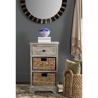 Beige Transitional Storage Side Table with Woven Baskets